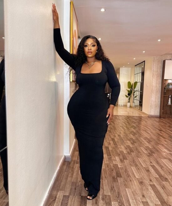 long black bodycon dress highneck Decuir stretchy fabric allows custom fit Women's Long Sleeve Bodycon Dress