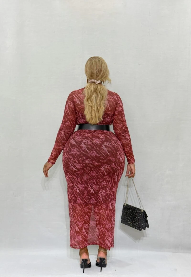 Wine Tasting Mock Neck Long Sleeve Midi Dress(WITHOUT INNER) - Image 2
