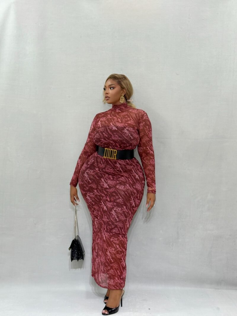 Wine Tasting Mock Neck Long Sleeve Midi Dress(WITHOUT INNER) - Image 3