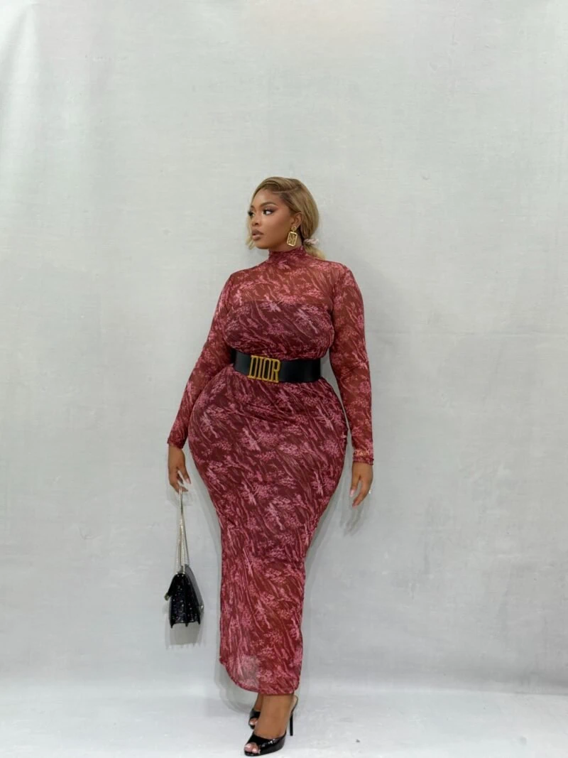 Wine Tasting Mock Neck Long Sleeve Midi Dress(WITHOUT INNER) - Image 3