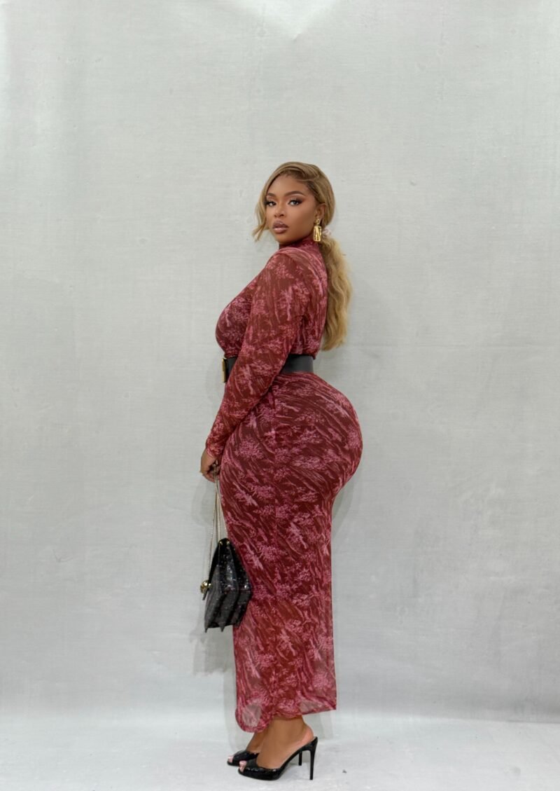 Wine Tasting Mock Neck Long Sleeve Midi Dress(WITHOUT INNER) - Image 4