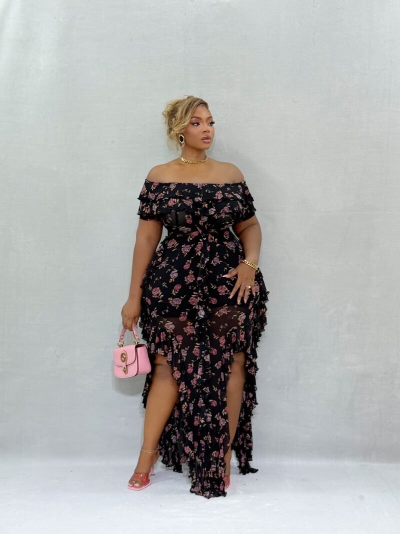 Black Rose Pink Bloom Dress - Image 4