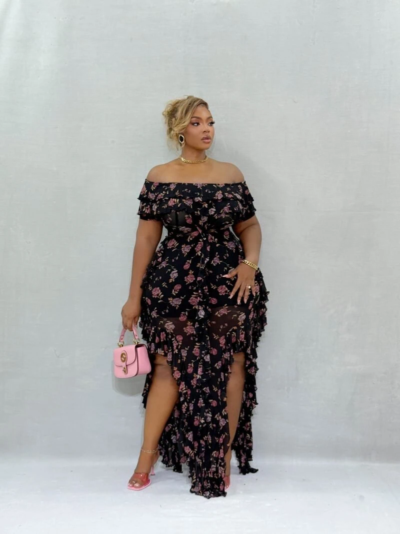 Black Rose Pink Bloom Dress - Image 4