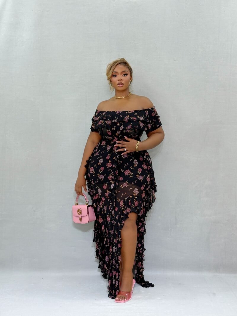 Black Rose Pink Bloom Dress
