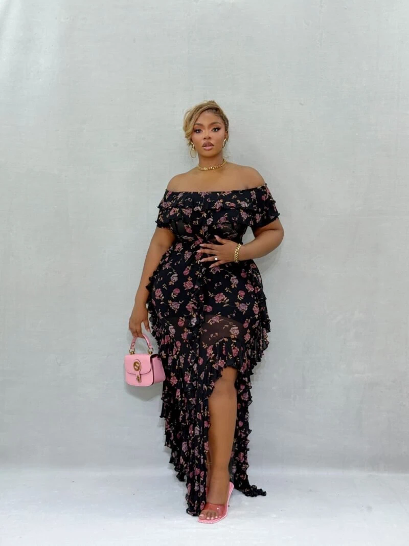Black Rose Pink Bloom Dress
